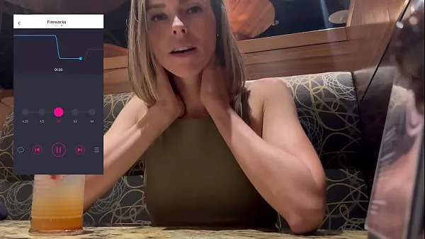 HD Public cumming in restaurant with Lush remote controlled vibrator sürücü Tüpü